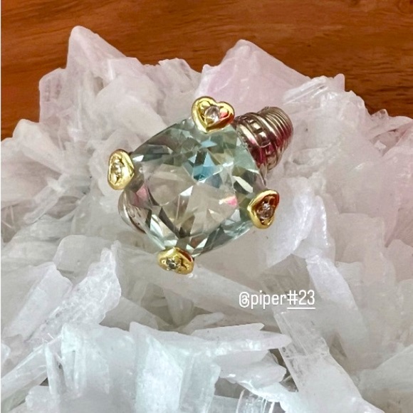 Judith Ripka JR TWO Fontaine Prasiolite & Diamond Cocktail Ring 7 1/2 - Picture 3 of 9